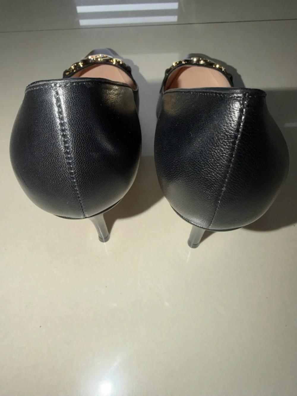 Gucci Black Leather Pointed Toe Pumps with Gold GG Hardware - Picture 5 of 13